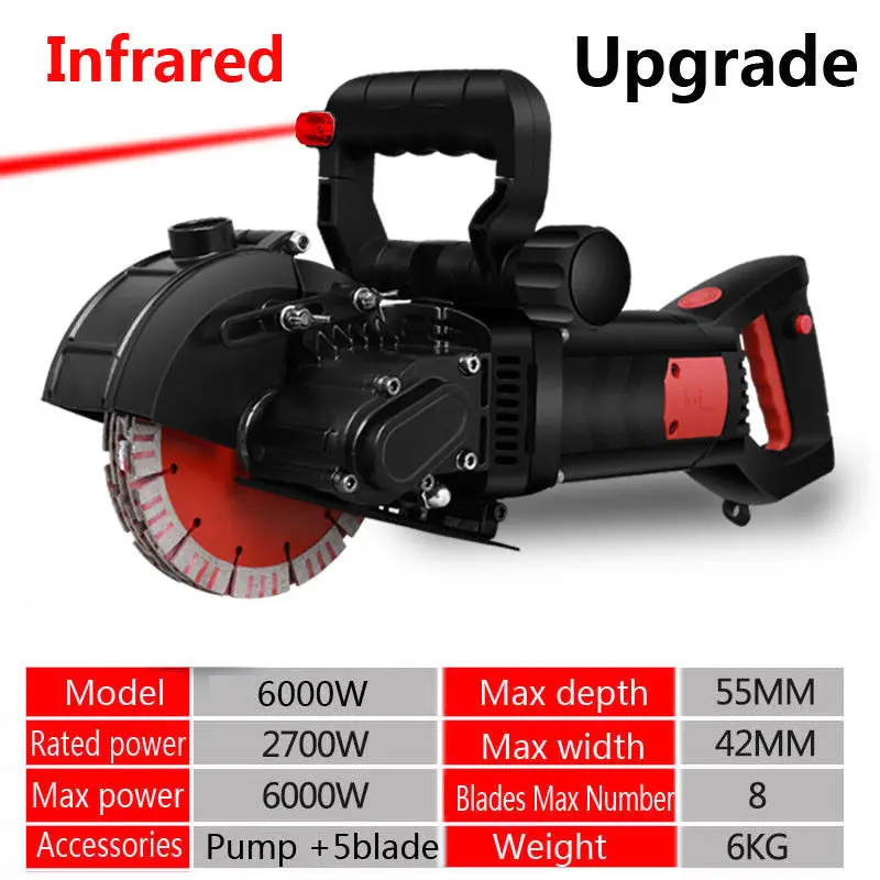 

220V 6000W Electric Wall Chaser Groove Cutting Machine Wall Slotting Machine with Water Pump