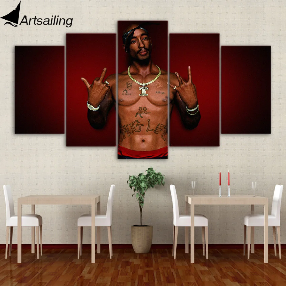 ArtSailing 5 панель HD Печать Tupac Shakur картина Детская комната Декор печать плакат холст