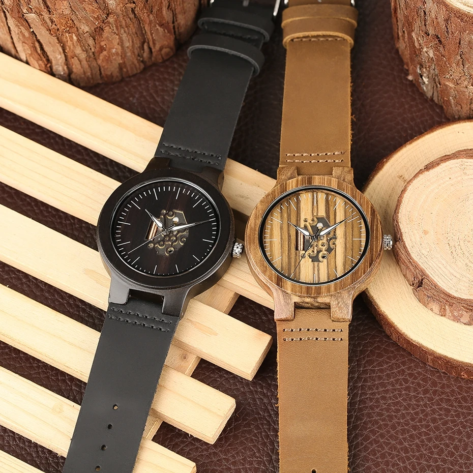 Vintage Black Ebony Wooden Men's Watches Zebra Stripe Round Analog Quartz Wristwatch Sport Skeleton Clock Male Relogio Masculino 2018 (24)