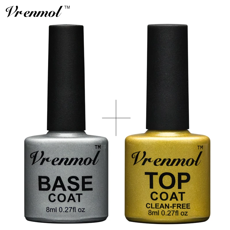 Vrenmol 8ml No Clean Top Coat It Off + Base Foundation For UV Gel Nail Polish Shiny Sealer Manicure Set Primer | Красота и здоровье