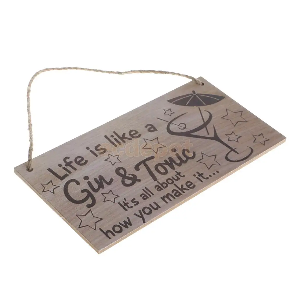 MagiDeal Life Is Like A Gin & Tonic Wooden Sign Home Bar Cocktail Party Wall Decoration Accessory Wooden Hanging Plaque Sign