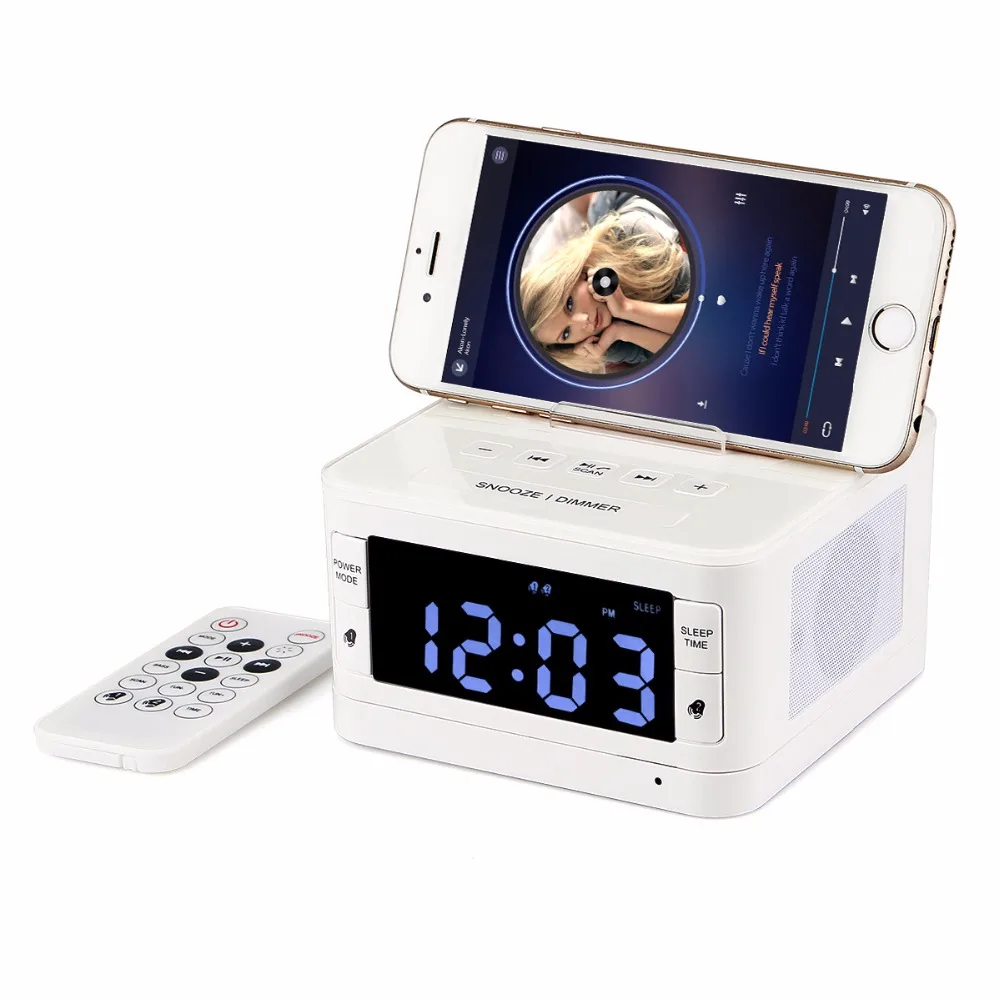

Bluetooth Alarm Clock Radio FM Tabletop Digital Radio Receiver USB Speaker With Sleep Time Remote Control AUX Music Player Y4435