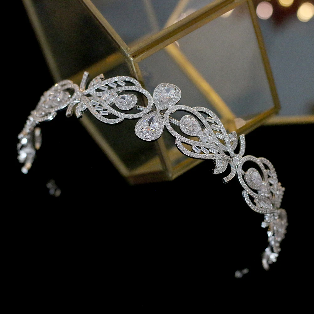 Luxury European fashion bride crown wedding hair accessories headband with zirconia female jewelry hair band