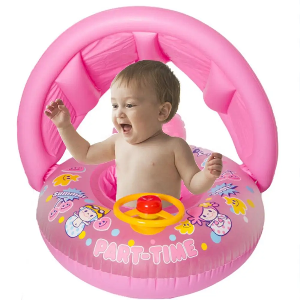 Детский тент утолщение лодка для плавания мультфильм детский надувной плавательный круг руль детское сиденье кольцо - Цвет: Pink