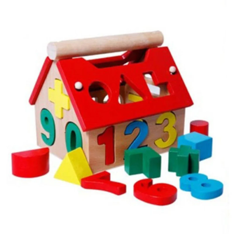 Деревянные игрушки оптом номер дома письмо детская обучения математическая игрушка Многоцветный Обучающие интеллектуальное здание блоки