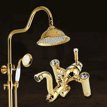 

Bathroom Rain Shower Set Rose Gold Finished Luxury Wall Mounted Bath Shower Faucet Brass Gold