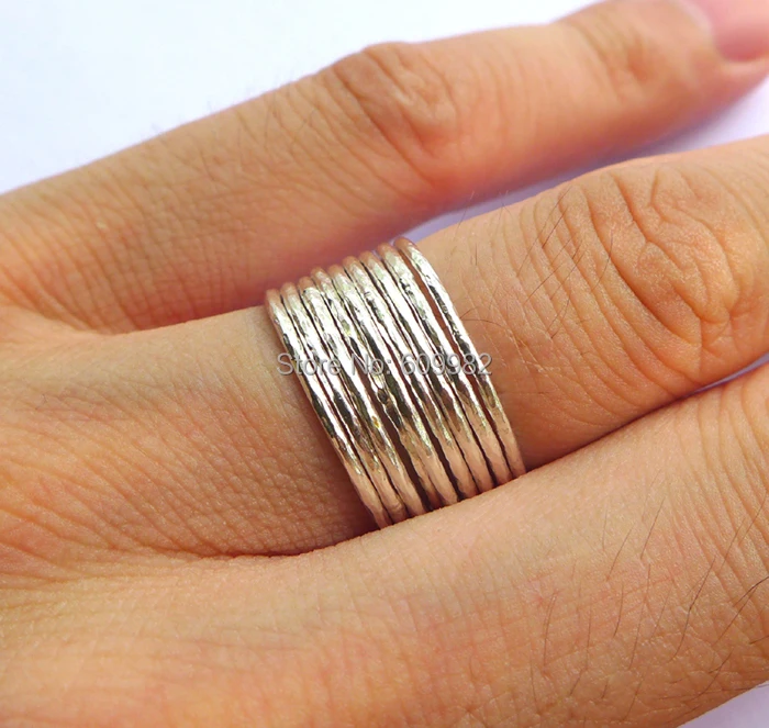 Lotsale 9pieces Solid 925 Sterling Silver Hammered Stacking Ring For Women