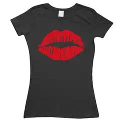 2018 Забавный красные губы печатных Для женщин футболка летние шорты с длинными рукавами с круглым вырезом Повседневное Графический топы