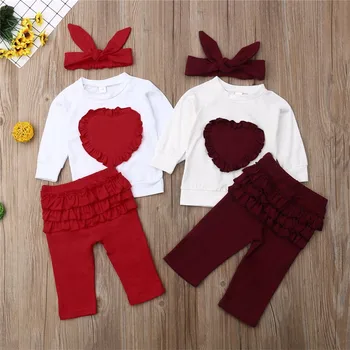 

0-3Y Newborn Infant Toddler Kids Baby Girls Autumn Sweatshirt Tops Ruffle Long Pants Girl Clothes Tracksuit Outfits 3Pcs Set
