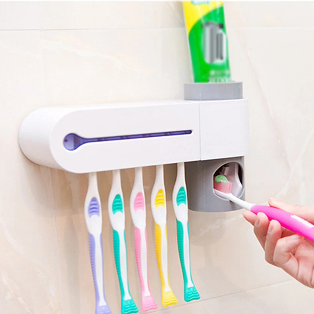 

Newly Automatic Toothpaste Dispenser Squeeze Toothbrush Sterilizer Toothbrush Holder Cleaner Antibacteria Uv Light Bathroom Set