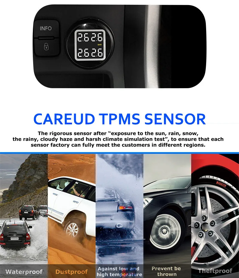 

Careud Wireless Tire Pressure Monitoring System TPMS with 4 External Sensors6.4