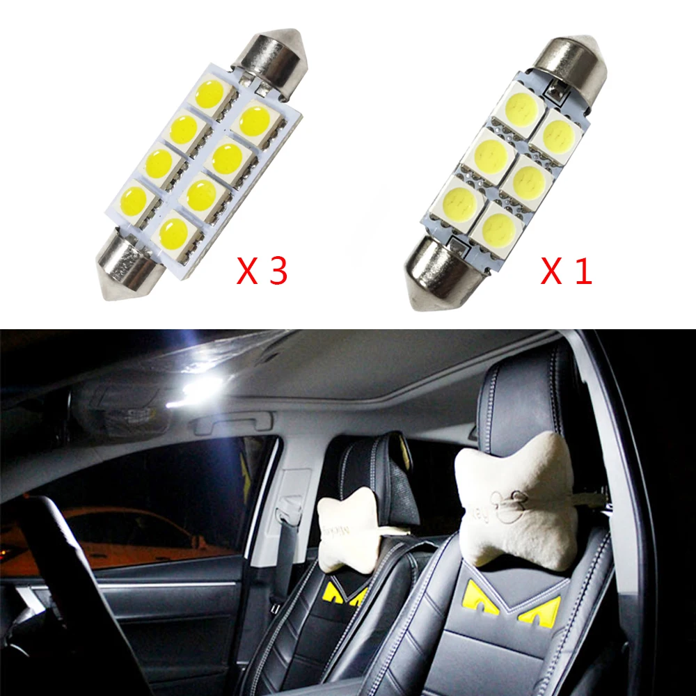 

4Pcs White Canbus LED Reading Lamp Car Bulbs Interior Package Kit For Jeep Compass Grand Cherokee Patriot Map Dome Plate Light
