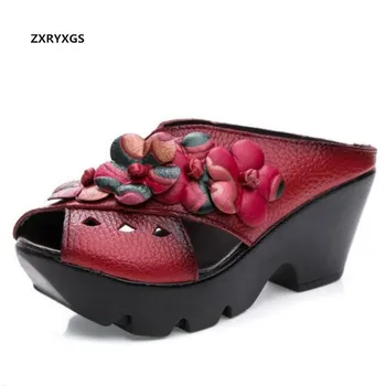 2021 Summer Classic Flowers Fashion Sandals Cow Leather Shoes Women Slippers Sandals Hollow Platform Shoes Woman Wedges Sandals 1
