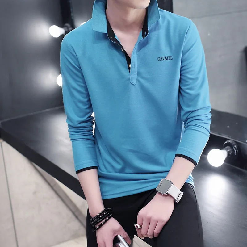

Men polo shirt long-sleeve 2019 new spring and autumn thin slim casual male polo shirt lapel teenage boy Korean style P06a