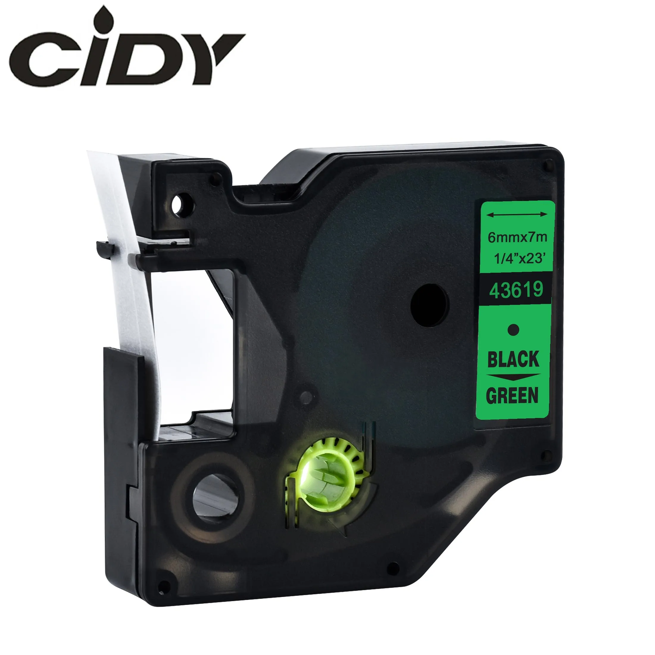 Этикетка CIDY 1 шт. совместимый с dymo D1 6 мм лента для маркировки 43613 43610 43618 черного цвета на белом ленты с лейблом для маркировочный принтер Dymo 160 280 210 - Цвет: black on green