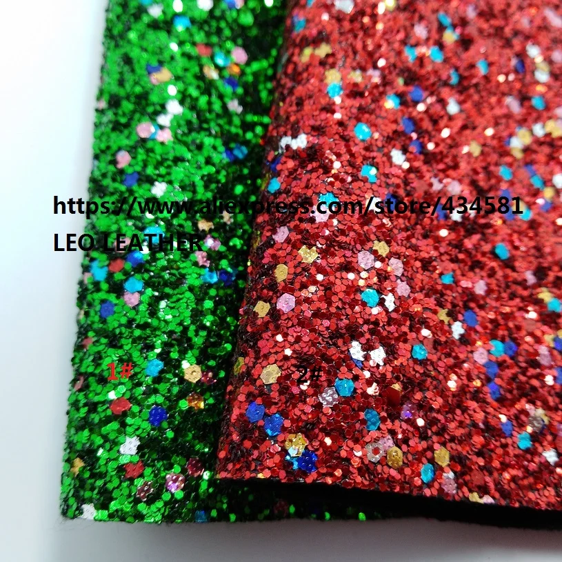 

2PCS 21x29cm Red and Green Chunky Glitter Leather For Christmas Synthetic Leather Artificial Leather for DIY accessories 6S19