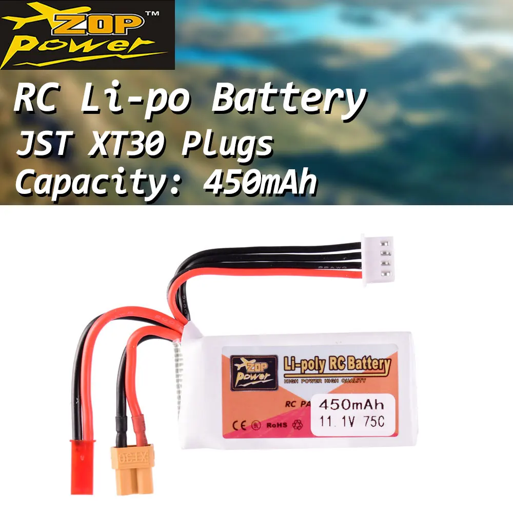 

ZOP Power 11.1V 450mAh 75C 3S Lipo Battery JST XT30 Plug Rechargeable For RC Racing Drone Helicopter Quadcopter Car Boat