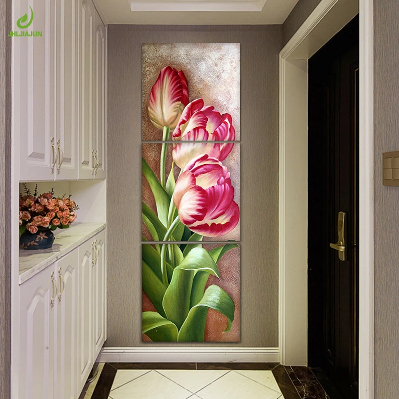 Nordic Modular Pictures Canvas Triptych Poster Tulip Flowers Wall Art For Living Room
