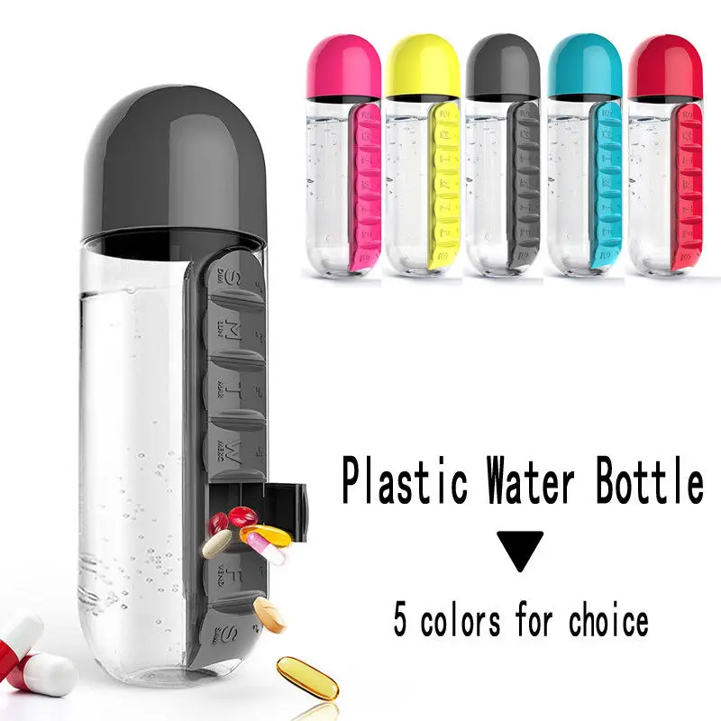 600 мл Большая пластиковая бутылка для воды BPA Free 7 Ежедневно Pill Box Медицина хранение Органайзер Питьевая Бутылка Открытый спорт Drinkware