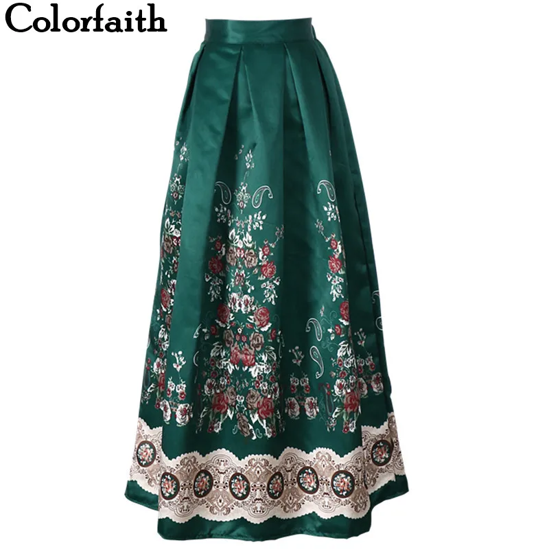 Мусульманская женская см непрозрачная модная сатиновая длинная юбка винтажная РЕТРО ПРИНТ Высокая талия плиссированная Расклешенная юбка макси SP039
