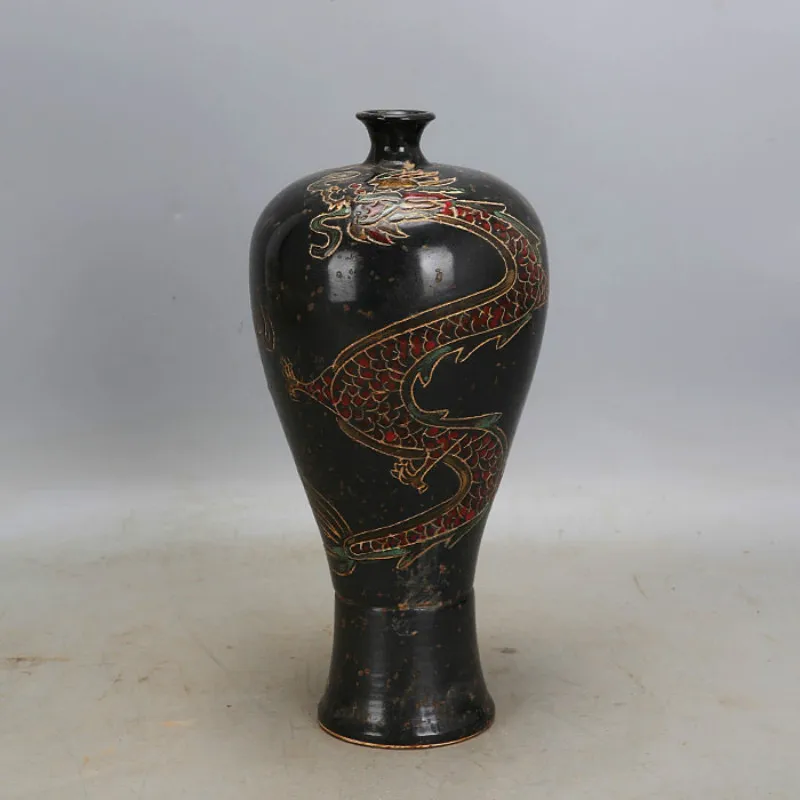 Керамическая ваза Song Dynasty с черной глазурью ручная работа дракон старая имитация