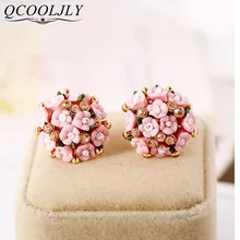 QCOOLJLY модные блестящие серьги с цветами золотого цвета, круглые CZ серьги, ювелирные изделия для женщин, вечерние Роскошные ювелирные изделия