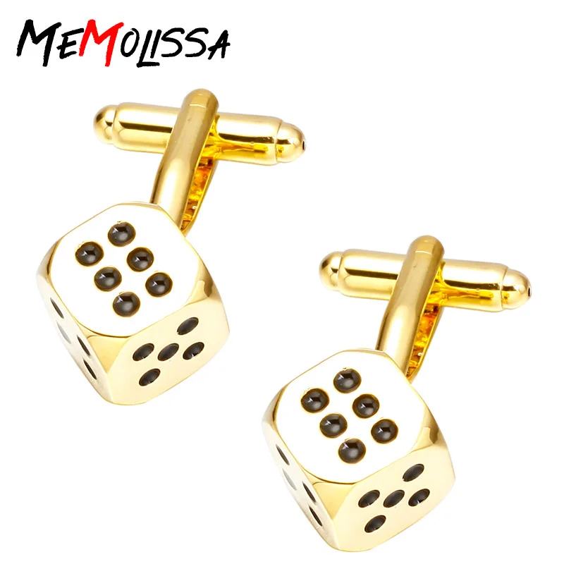 

MeMolissa Luxury shirt Gold Dice cufflink for mens Brand cuff buttons cuff links High Quality abotoaduras Jewelry