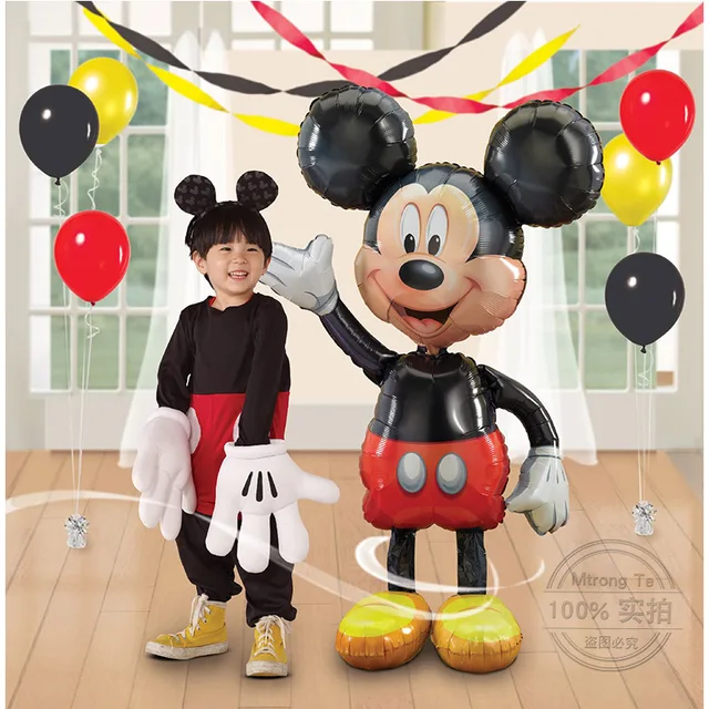 Mtrong Te 2pcs Mickey Mouse Aluminum balloons Birthday Party decoration Red bowknot minnie Classic Toys Mickey party supplies