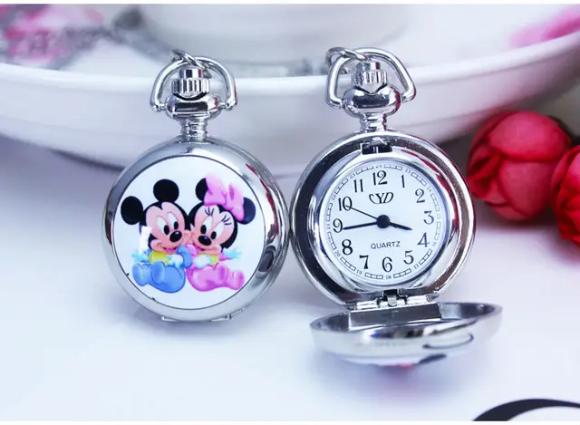 Fashion Silver Cartoon Character Lovely Mouse Mirror Case Quartz Pocket Watch An Fashion Silver Cartoon Character Lovely Mouse Mirror Case Quartz Pocket Watch An