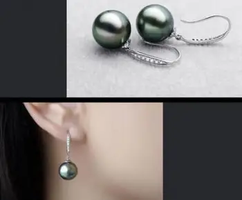 

free shipping luxury Noble jewelry Top 10-11mm Real Black Green Tahitian Pearl Drop Earrings