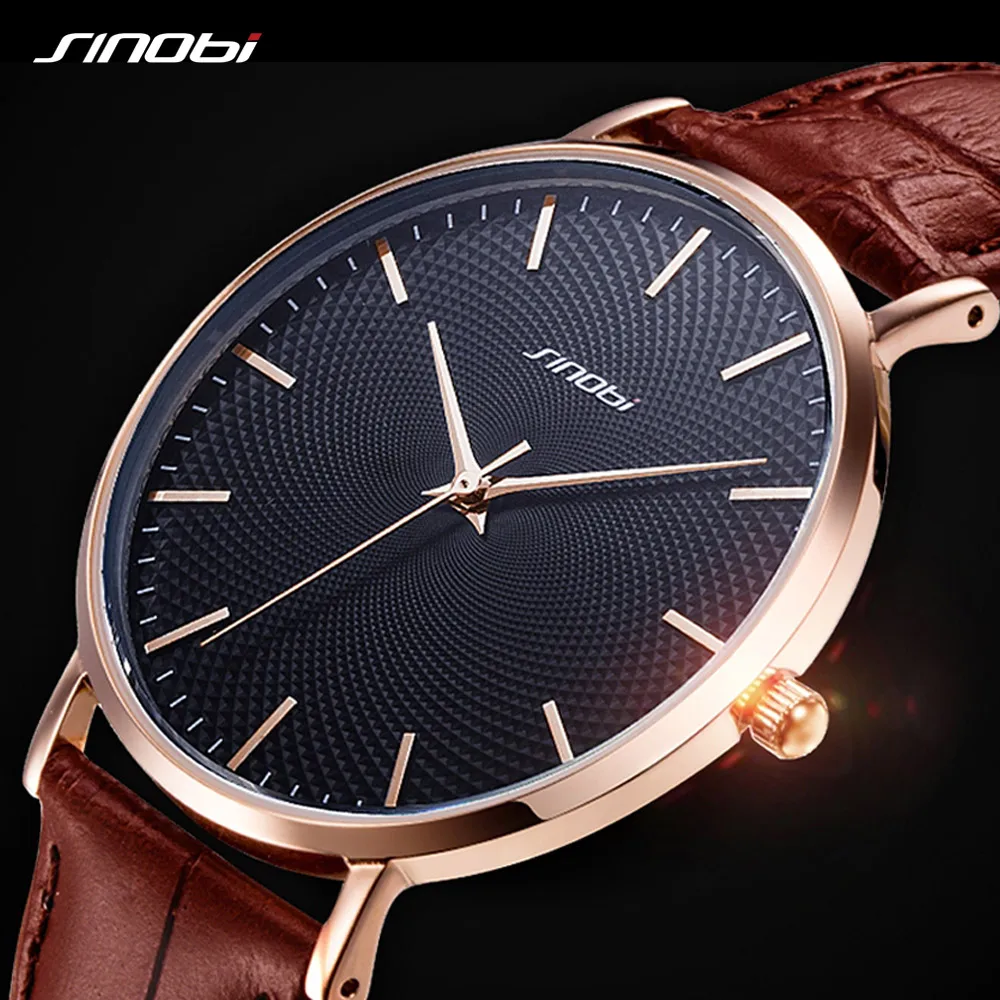 

SINOBI New 3D Printed Simple Design Men Watches 316L Steel Leather Waterproof Watch Male Rolexable Imported Quartz Clock Gifts