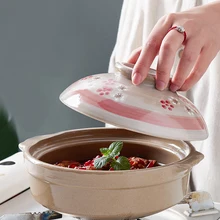 Маленькая Земляная мультиварка, традиционная домашняя керамзитовая рисовая японская винтажная Сакура керамическая кастрюля для супа stewpan bellied кастрюля для тушения