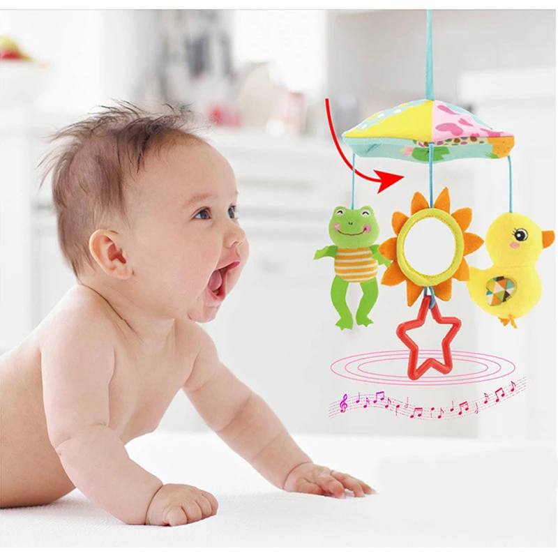 Baby Stroller Crib Pram Bed Hanging Toy Accessories Musical Rotating Plush Cartoon Cute Appease Soothing Hand-eye Coordination