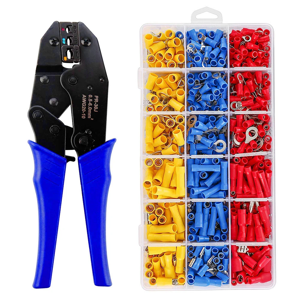 

Crimper Plier Set 30J 0.5-6mm2 Insulated Wiring Terminals Wire Connectors Assortment Butt Ring Fork Electrical Wire Cable Crimp