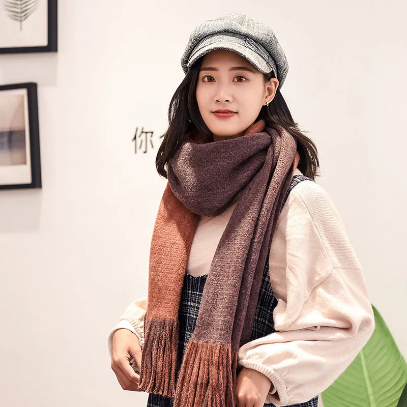 

New Double-sided Autumn and Winter Scarf Female Fashion Thickened Thermal fringed Scarf Shawl Wool Knitted Neck W3