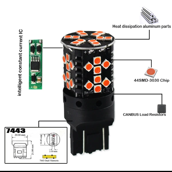 IJDM Canbus 7443 светодиодный без гипер вспышки 21 Вт янтарно-желтый T20 992A W21/5 Вт светодиодный лампы для указателей поворота, дневные ходовые огни