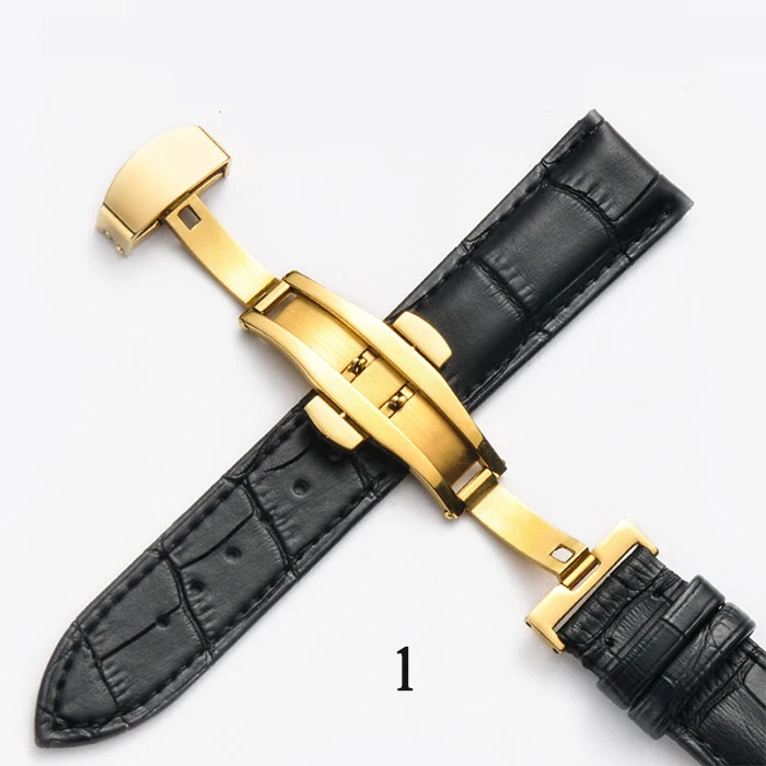 Ремешок для часов из натуральной кожи с застежкой-бабочкой, браслет Croco Grain для часов Pulseira размером 14, 16, 18, 19, 20, 21, 22, 24 мм - Цвет ремешка: Black gold buckle