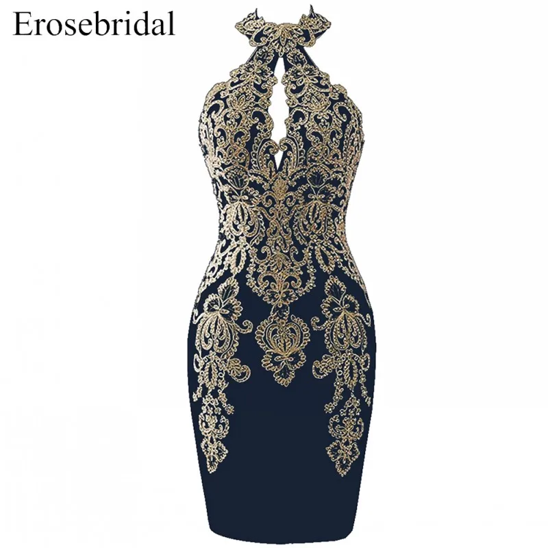 Picture Color Уникальные черные короткие платья для выпускного вечера Erosebridal с лямкой через шею vestido de festa с молнией сзади, официальные женские платья, одежда ZCP-65T - Цвет: Picture Color