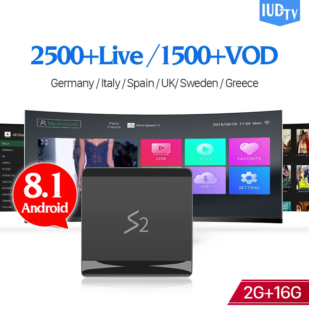 

Android 8.1 IPTV Sweden Media Player Leadcool S2 2G 16G RK3229 1 Year IUDTV IPTV Code IPTV Italy Sweden Spain Portugal IP TV