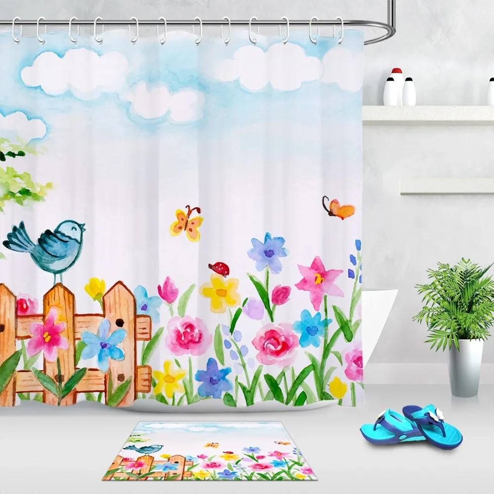 A Piece Waterproof Shower Curtain Abstract Shower Curtain Colorful Birds Shower Curtain Creative Decorative Shower Curtain
