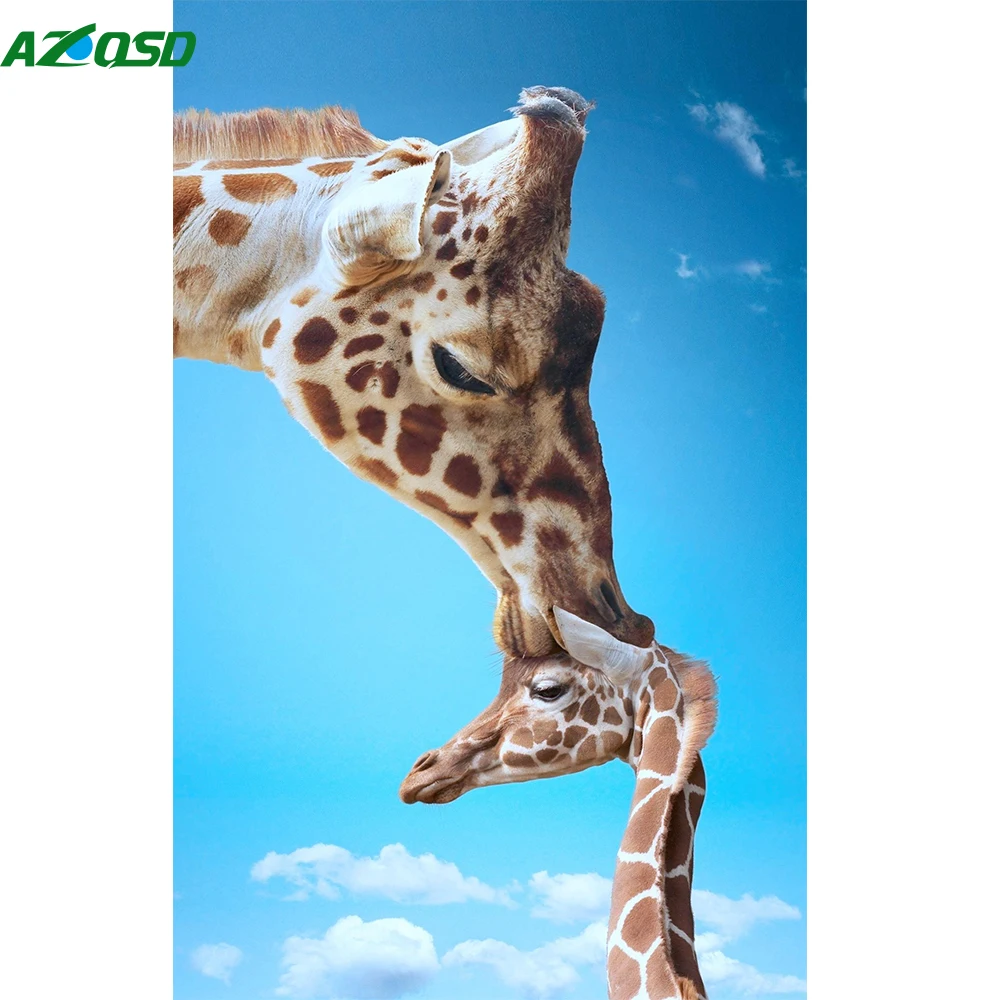 

AZQSD Diamond Painting Cross Stitch Animal Picture of Rhinestones Needlework Home Decor Diamond Embroidery Giraffe kiss BB10470