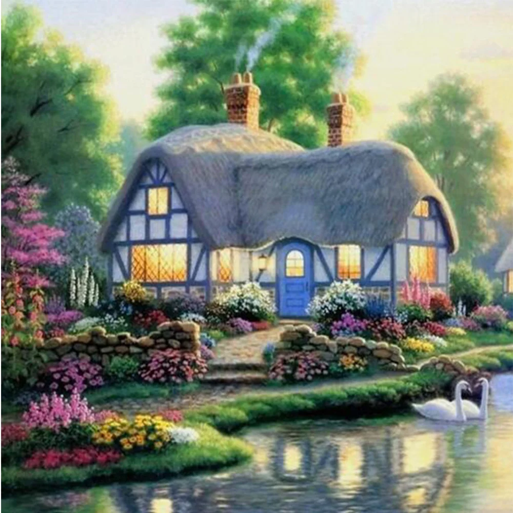 сельский домик. дом милый дом картины. томас кинкаде художник сады. художник марти белл картины. уютный деревенский домик.