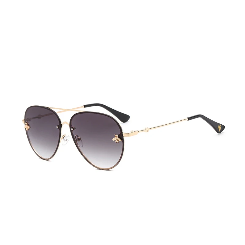 Oval Rimless Sunglasses Women Small Bee Black Pink Eyewear Ocean Sun Glasses