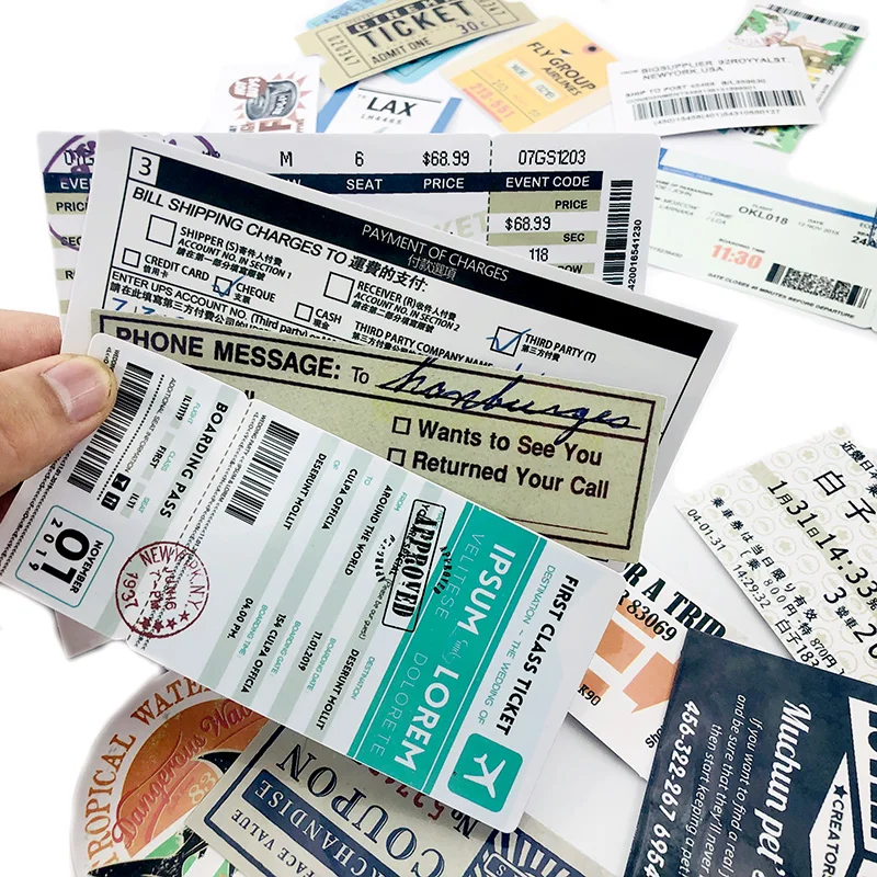 25Pcs Vintage Invoice Ticket Check Model Stickers For Luggage Skateboard Guitar Computer Motorcycle Travel Graffiti Luggage