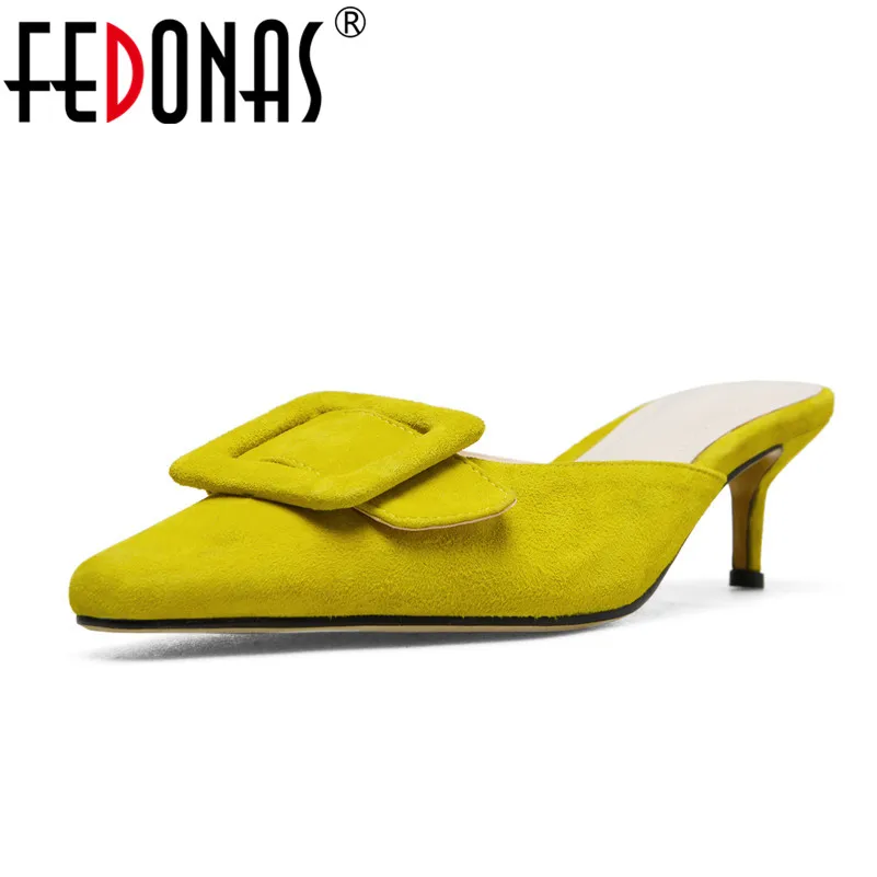 

FEDONAS New Fashion High Quality Sheepskin Suede Leather Women Sandals Solid Color Med Heels Wedding Shoes Woman Female Pumps