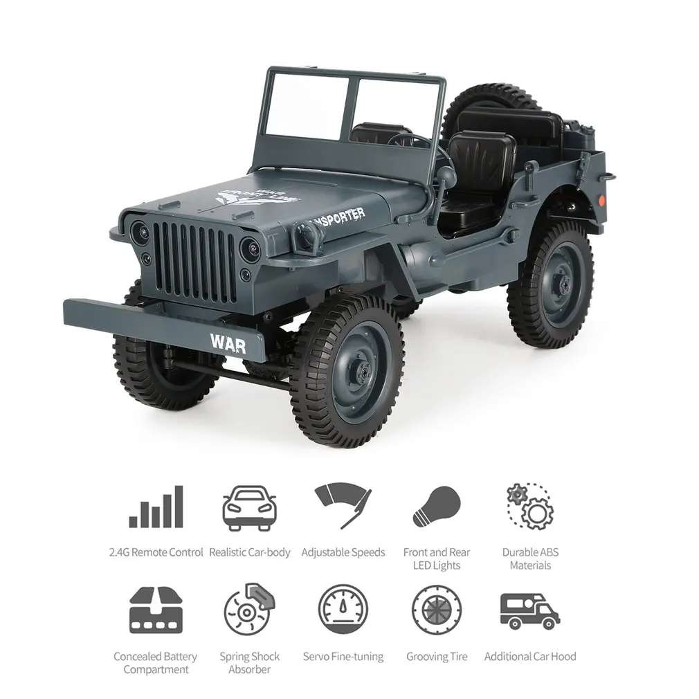 

JJR/C Q65 1:10 RC 2.4G Convertible Remote Control Light Jeep Four-wheel Drive Off-road Military Truck RC Climbing Car Model