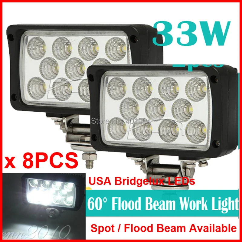 

8PCS 6" 33W 11LED*3W Bridgelux Driving Work Light OffRoad SUV ATV 4WD 4x4 Spot /Flood Beam 9-32V 2500lm Rectangle High Power