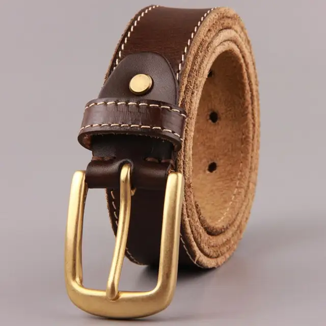 CUKUP Unisex Top Quality Grain Cow Cowhide Leather Belt Brass Buckle