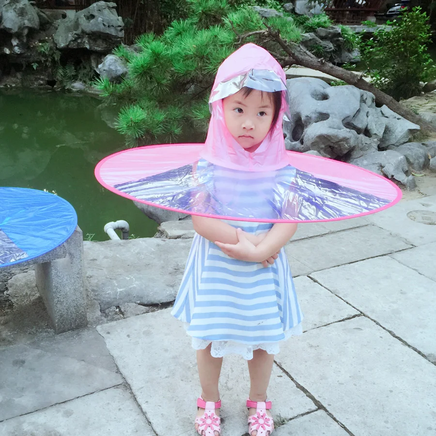 Летний детский и взрослый складной переносной плащ непромокаемый чехол креативный шапка с изображением НЛО дождевик