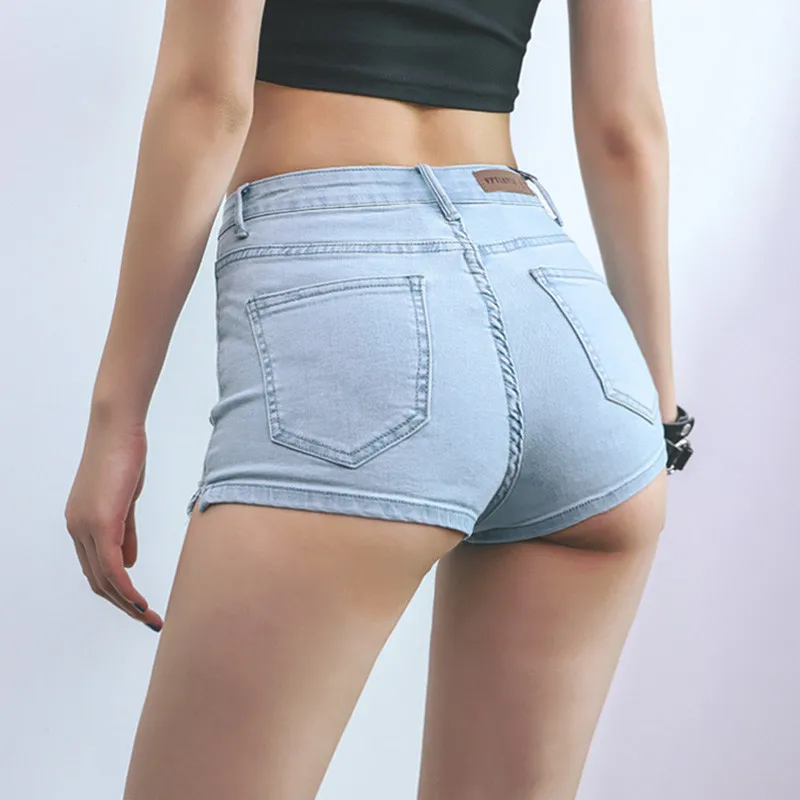 Женские Стрейчевые джинсовые шорты с высокой талией, обтягивающие сексуальные джинсовые шорты с разрезом, летние мягкие тонкие шорты для девушек